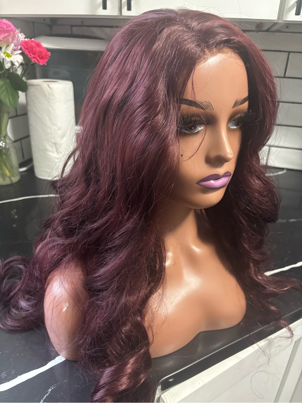 Burgundy Wavy Lace Front Wig - Picture 3 of 6